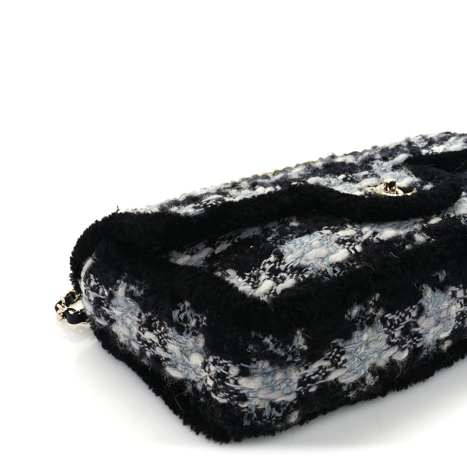 Chanel Tweed Shearling Large Flap Bag Blue Black Image 8