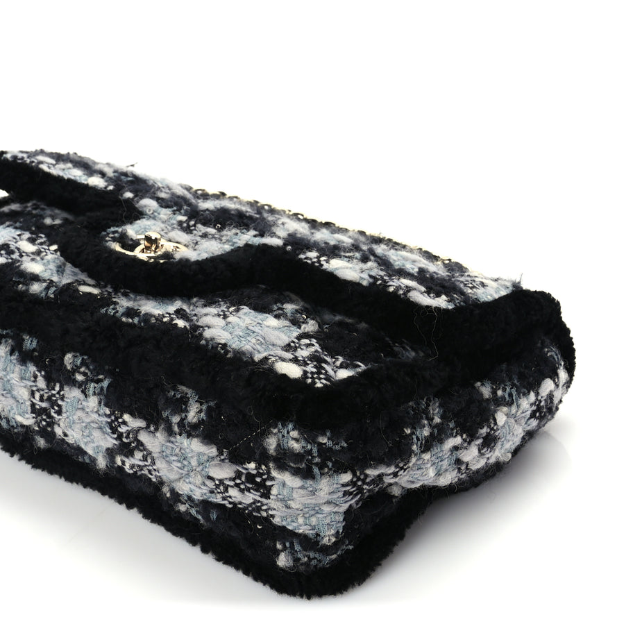 Chanel Tweed Shearling Large Flap Bag Blue Black Image 9