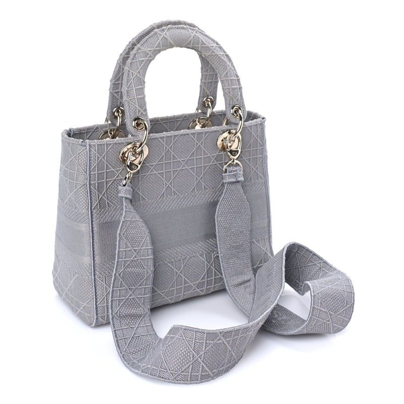  Christian Dior Canvas Embroidered Cannage Medium Lady D-Lite Gray Grey