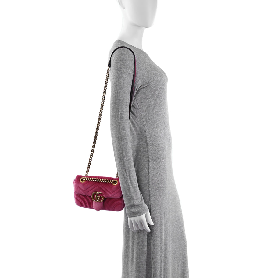 Gucci Velvet Matelasse Mini GG Marmont Shoulder Bag Light Raspberry Rose Image 2