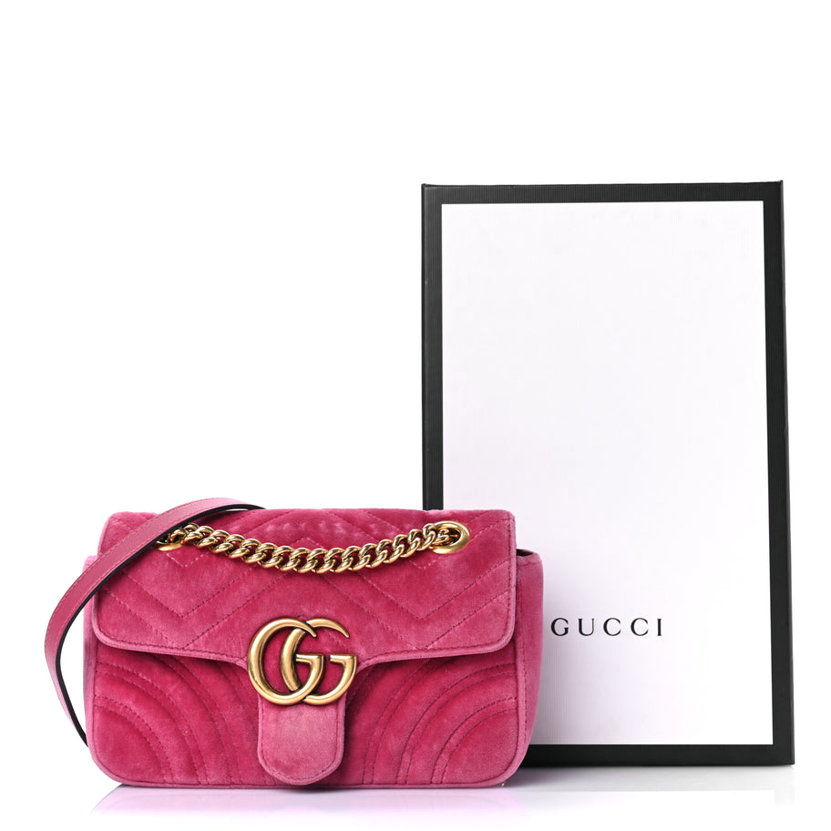 Gucci Velvet Matelasse Mini GG Marmont Shoulder Bag Light Raspberry Rose Image 11