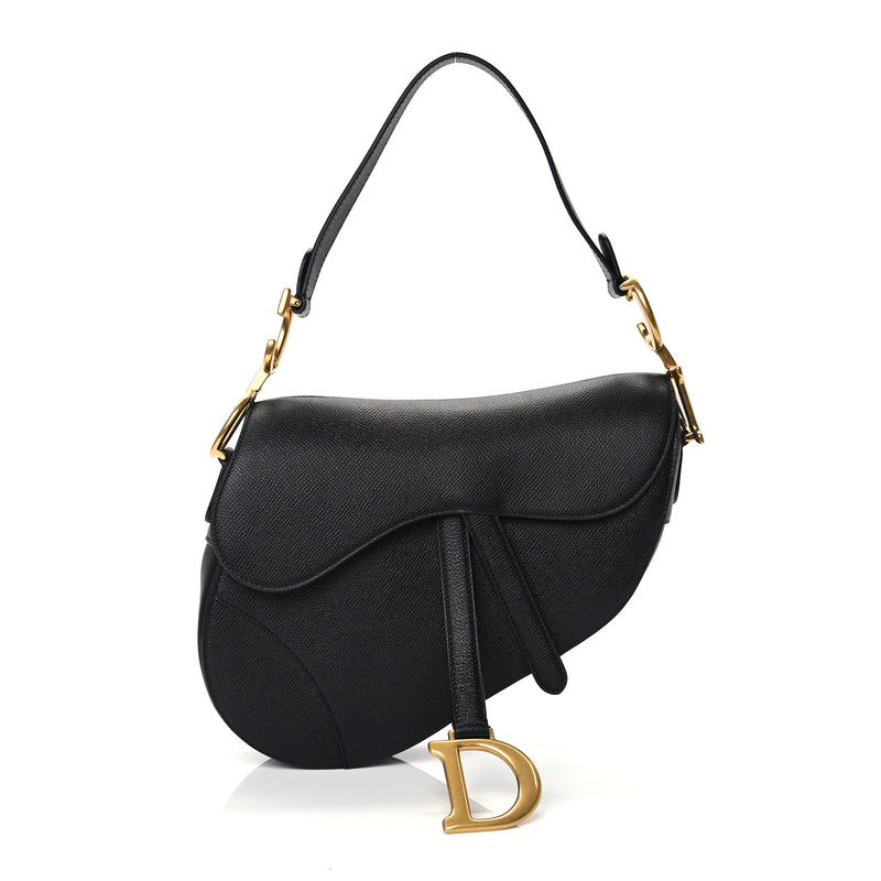  Christian Dior Grained Calfskin Saddle Bag Black