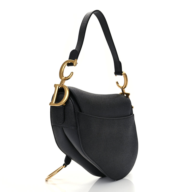  Christian Dior Grained Calfskin Saddle Bag Black