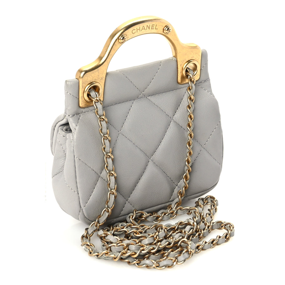 Chanel Calfskin Quilted Lady Handle Flap Card Holder With Chain  Grey Image 2