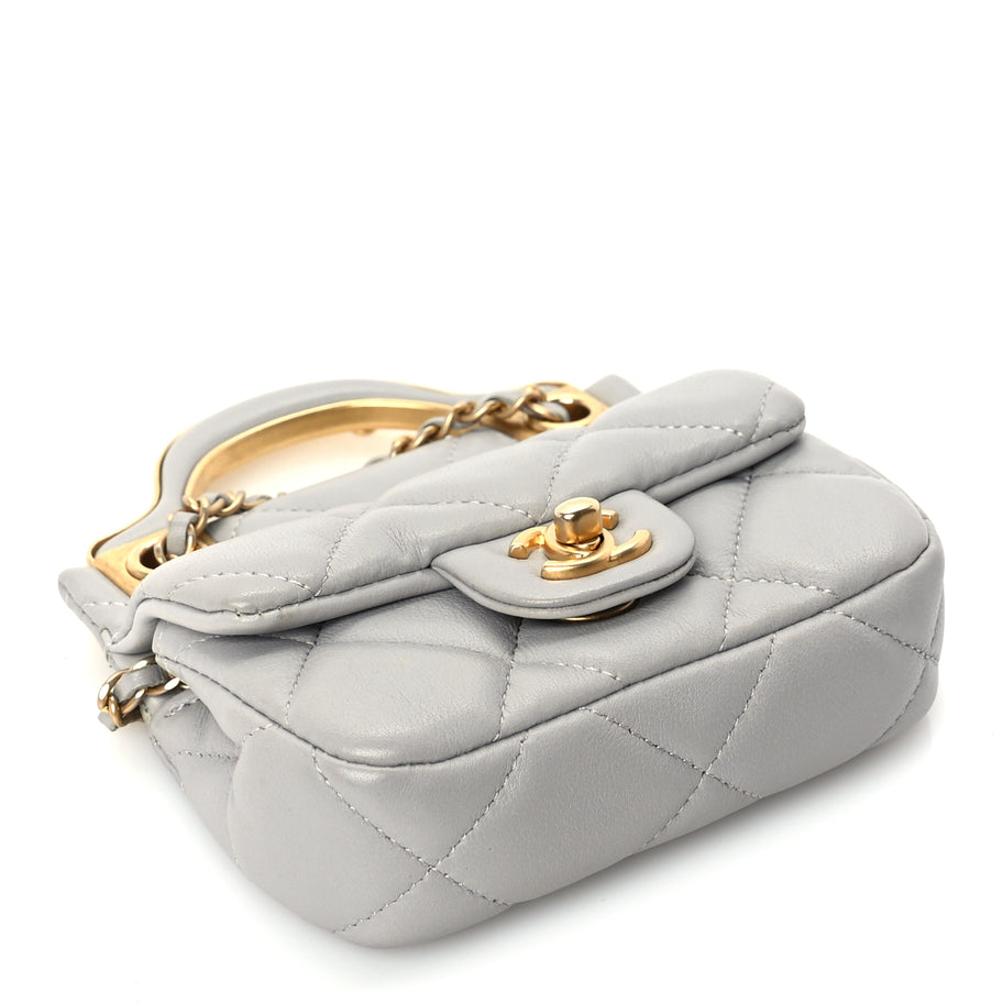 Chanel Calfskin Quilted Lady Handle Flap Card Holder With Chain  Grey Image 3