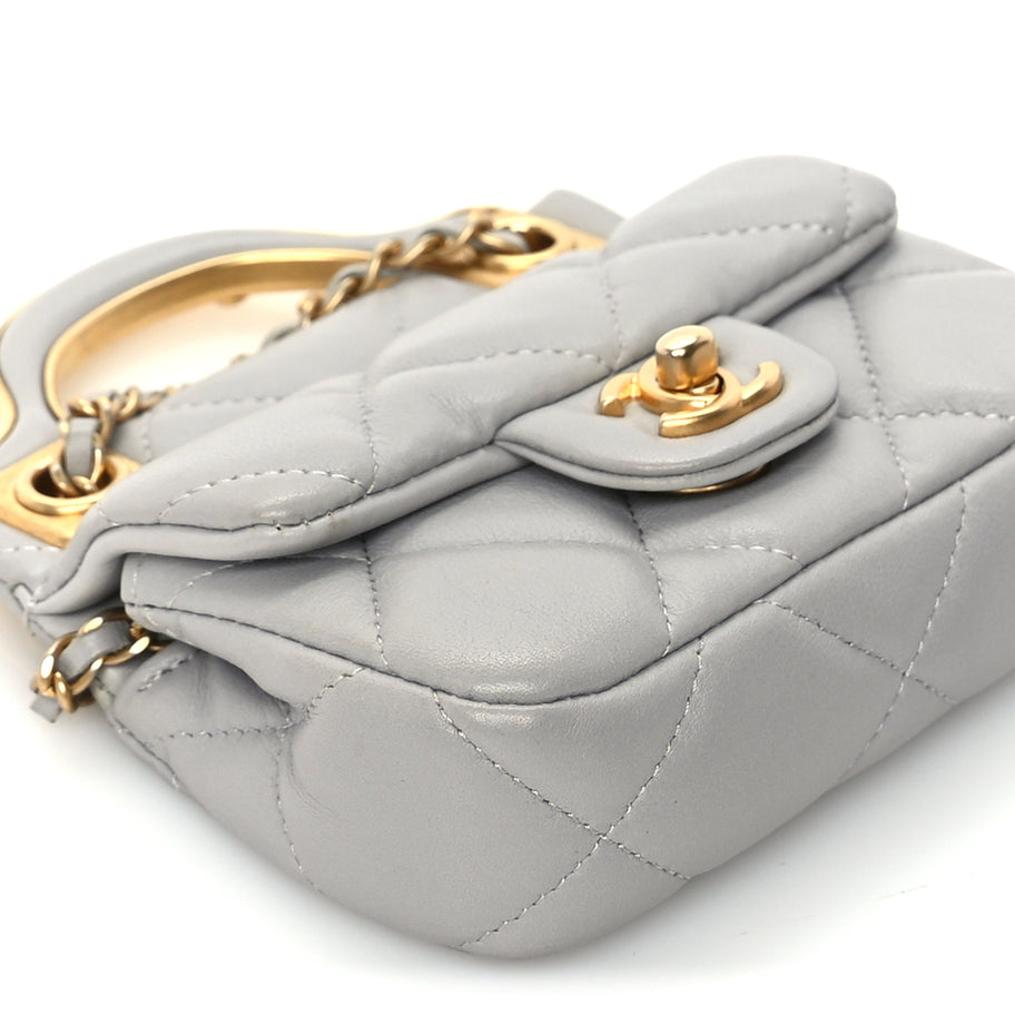 Chanel Calfskin Quilted Lady Handle Flap Card Holder With Chain  Grey Image 8