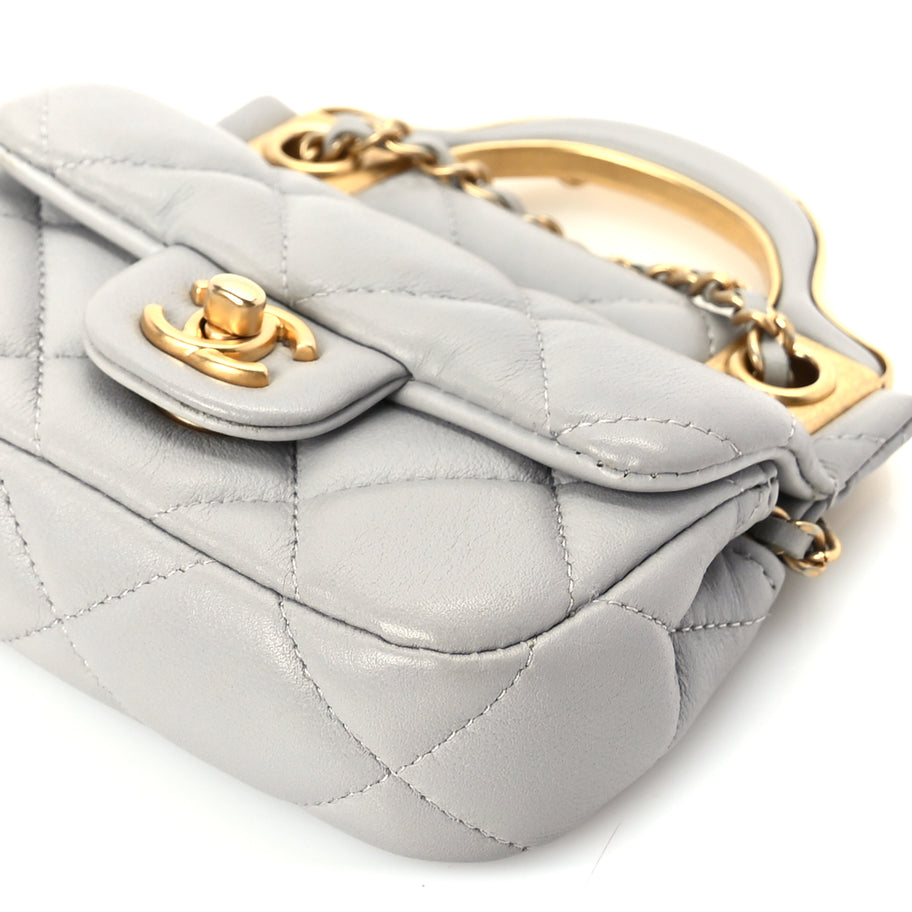 Chanel Calfskin Quilted Lady Handle Flap Card Holder With Chain  Grey Image 9