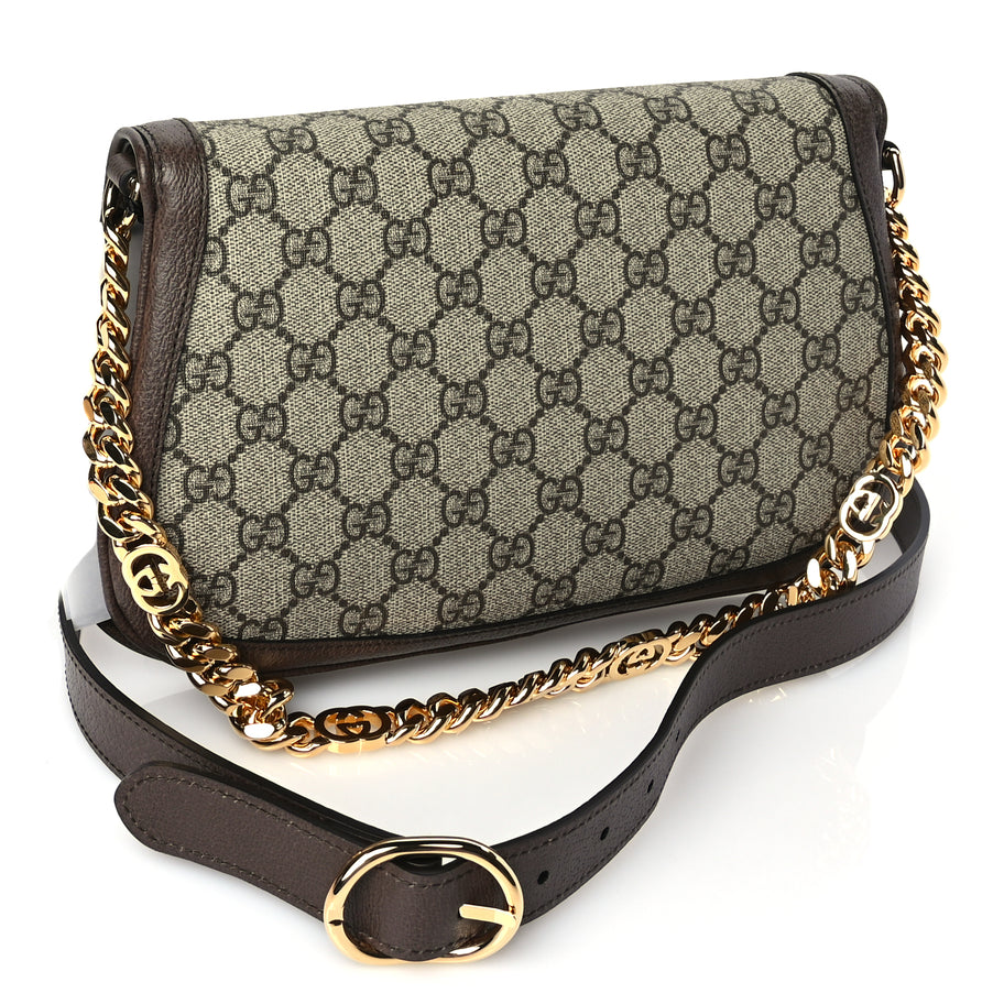 Gucci GG Supreme Monogram Textured Dollar Calfskin Blondie Chain Shoulder Flap Bag Beige Ebony New Acero Image 2