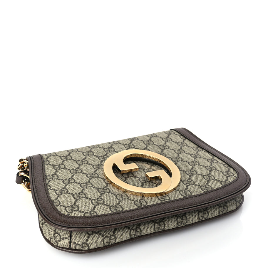 Gucci GG Supreme Monogram Textured Dollar Calfskin Blondie Chain Shoulder Flap Bag Beige Ebony New Acero Image 3