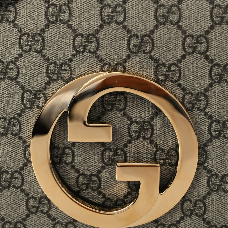 Gucci GG Supreme Monogram Textured Dollar Calfskin Blondie Chain Shoulder Flap Bag Beige Ebony New Acero Image 6