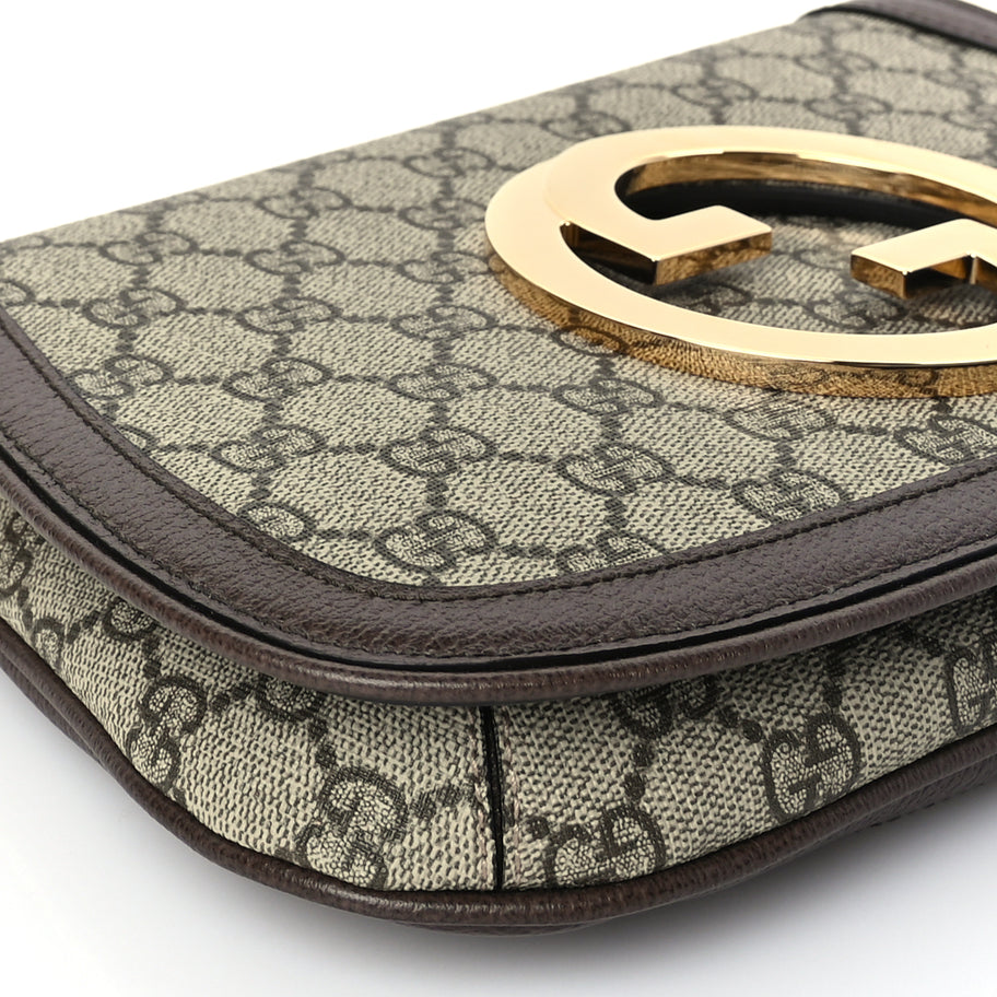 Gucci GG Supreme Monogram Textured Dollar Calfskin Blondie Chain Shoulder Flap Bag Beige Ebony New Acero Image 7