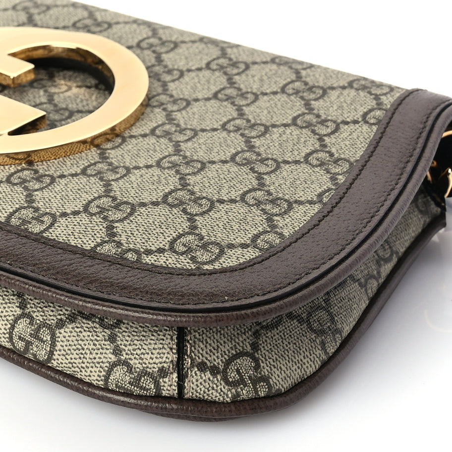 Gucci GG Supreme Monogram Textured Dollar Calfskin Blondie Chain Shoulder Flap Bag Beige Ebony New Acero Image 8
