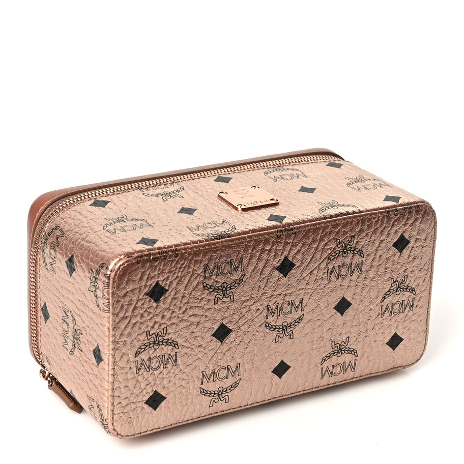 MCM Metallic Visetos Vanity Case Champagne Gold Image 3