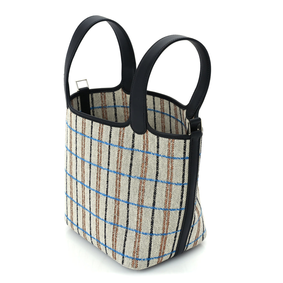 Hermes Swift Toile Borderie H Picotin Lock 18  Noir Ecru Fauve Bleu Zanzibar Image 2