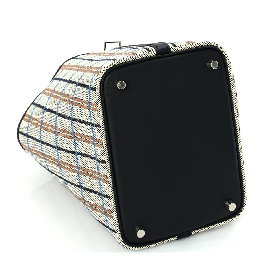 Hermes Swift Toile Borderie H Picotin Lock 18  Noir Ecru Fauve Bleu Zanzibar Image 3