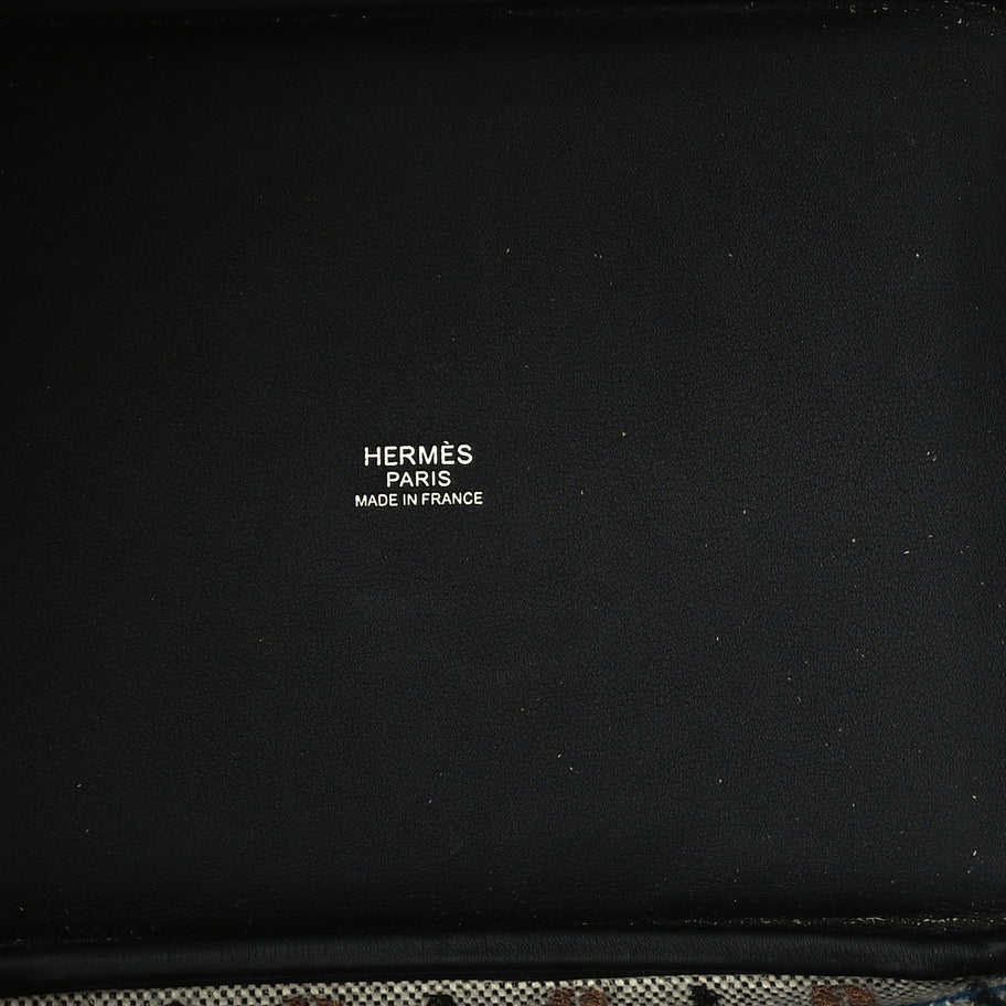 Hermes Swift Toile Borderie H Picotin Lock 18  Noir Ecru Fauve Bleu Zanzibar Image 4