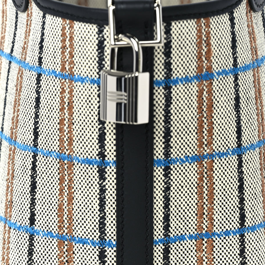 Hermes Swift Toile Borderie H Picotin Lock 18  Noir Ecru Fauve Bleu Zanzibar Image 7