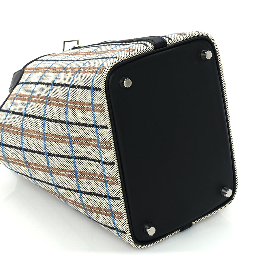 Hermes Swift Toile Borderie H Picotin Lock 18  Noir Ecru Fauve Bleu Zanzibar Image 8
