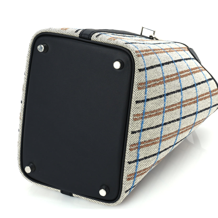 Hermes Swift Toile Borderie H Picotin Lock 18  Noir Ecru Fauve Bleu Zanzibar Image 9