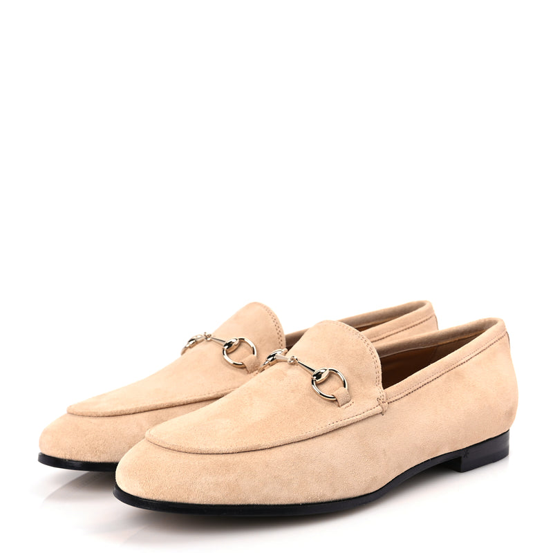  Gucci Suede Horsebit Womens Jordaan Loafers 39 Pink Sand