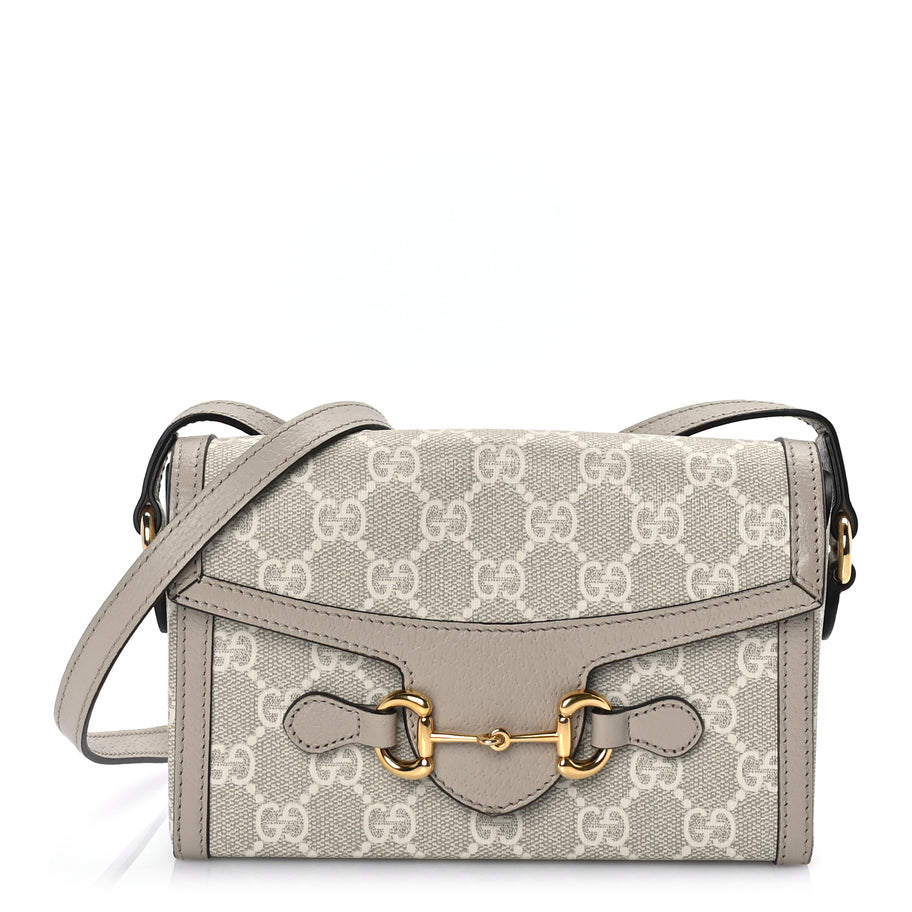 Gucci GG Supreme Monogram Textured Dollar Calfskin Mini Horsebit 1955 Shoulder Bag Beige Mystic White Oatmeal Image 1