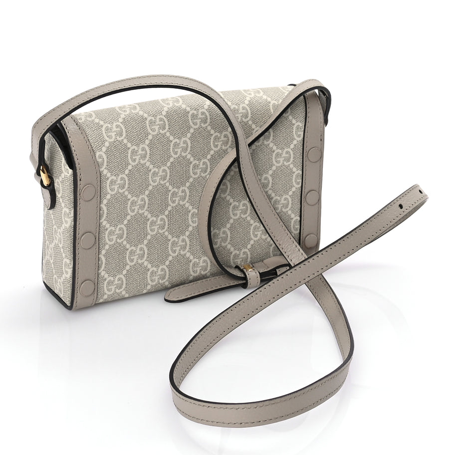 Gucci GG Supreme Monogram Textured Dollar Calfskin Mini Horsebit 1955 Shoulder Bag Beige Mystic White Oatmeal Image 2