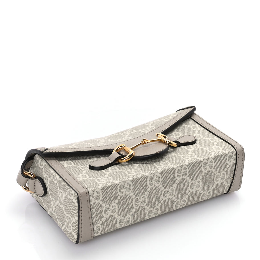 Gucci GG Supreme Monogram Textured Dollar Calfskin Mini Horsebit 1955 Shoulder Bag Beige Mystic White Oatmeal Image 3