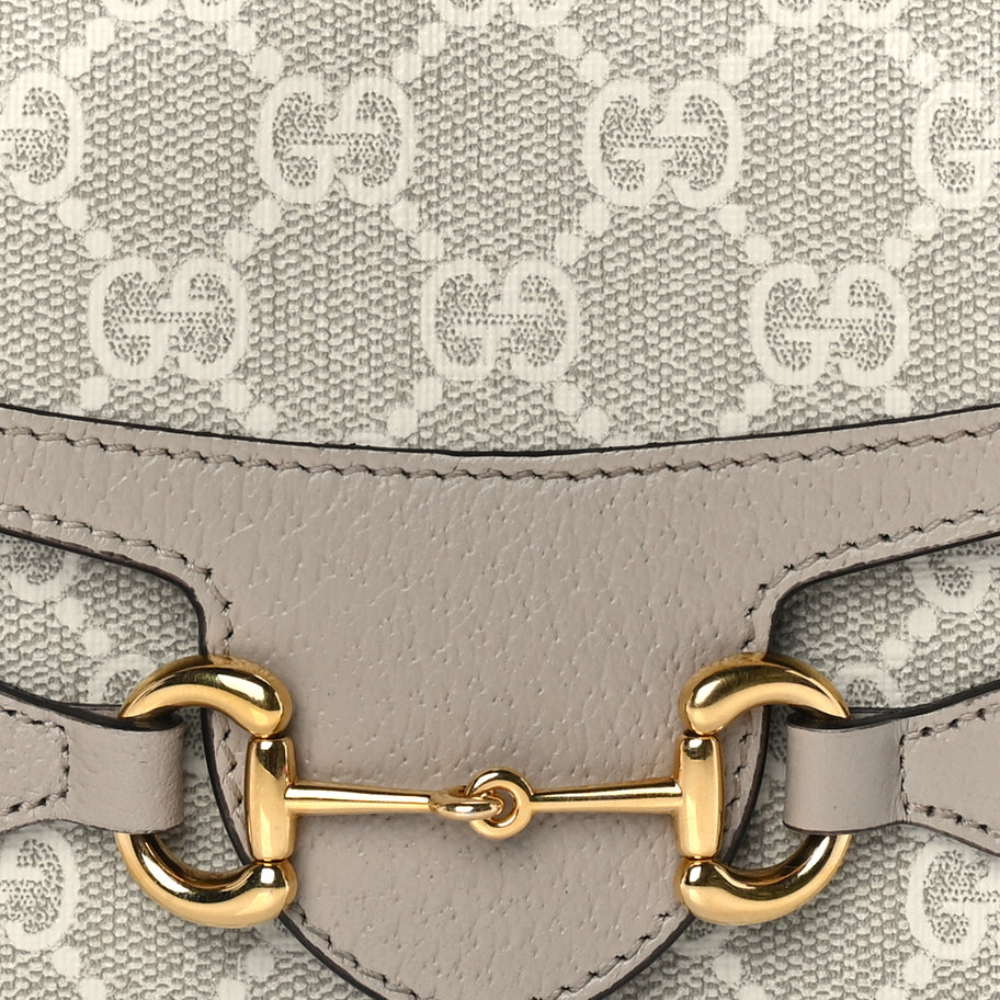 Gucci GG Supreme Monogram Textured Dollar Calfskin Mini Horsebit 1955 Shoulder Bag Beige Mystic White Oatmeal Image 6