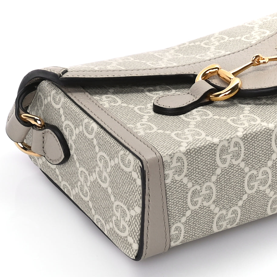 Gucci GG Supreme Monogram Textured Dollar Calfskin Mini Horsebit 1955 Shoulder Bag Beige Mystic White Oatmeal Image 7
