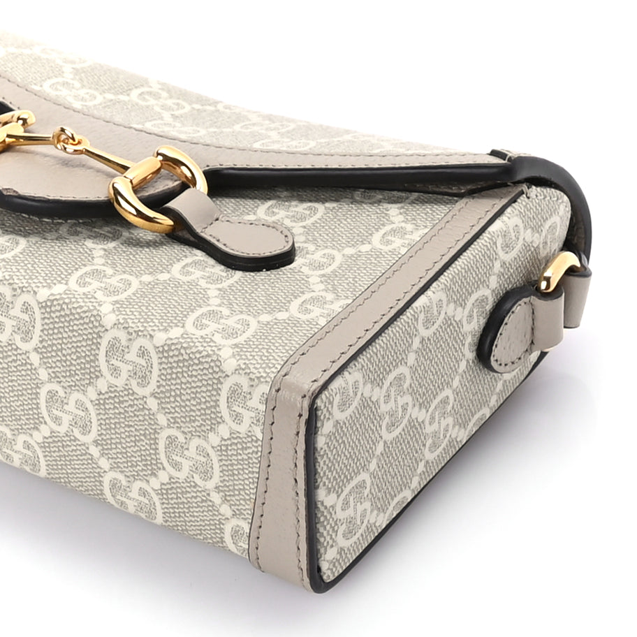 Gucci GG Supreme Monogram Textured Dollar Calfskin Mini Horsebit 1955 Shoulder Bag Beige Mystic White Oatmeal Image 8