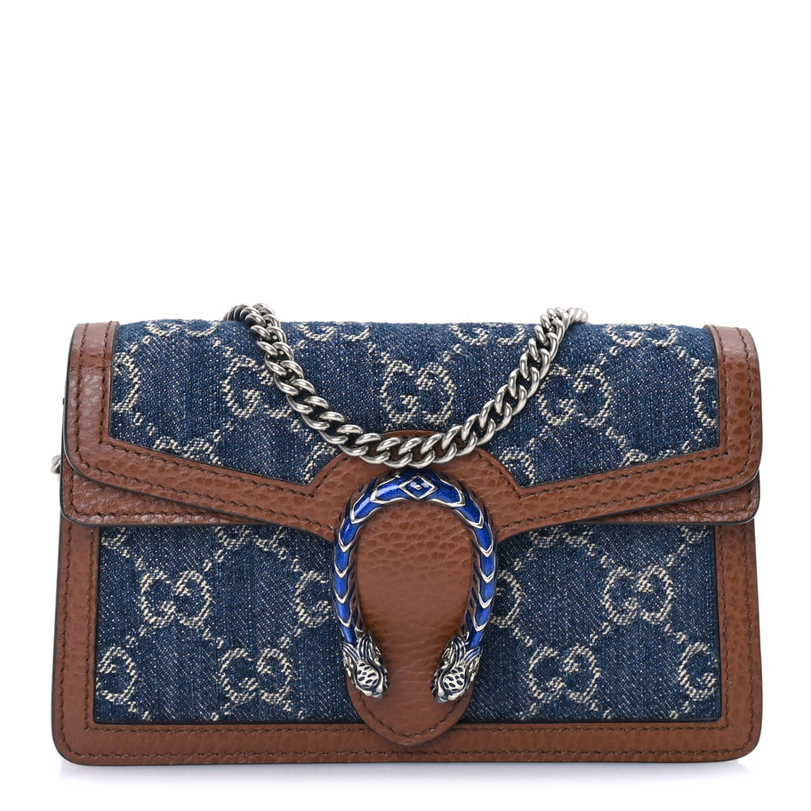 Gucci New Denim GG Monogram Dollar Calfskin Enamel Super Mini Dionysus Shoulder Bag Blue Tea Cuir Epilog Electric Blue Image 1