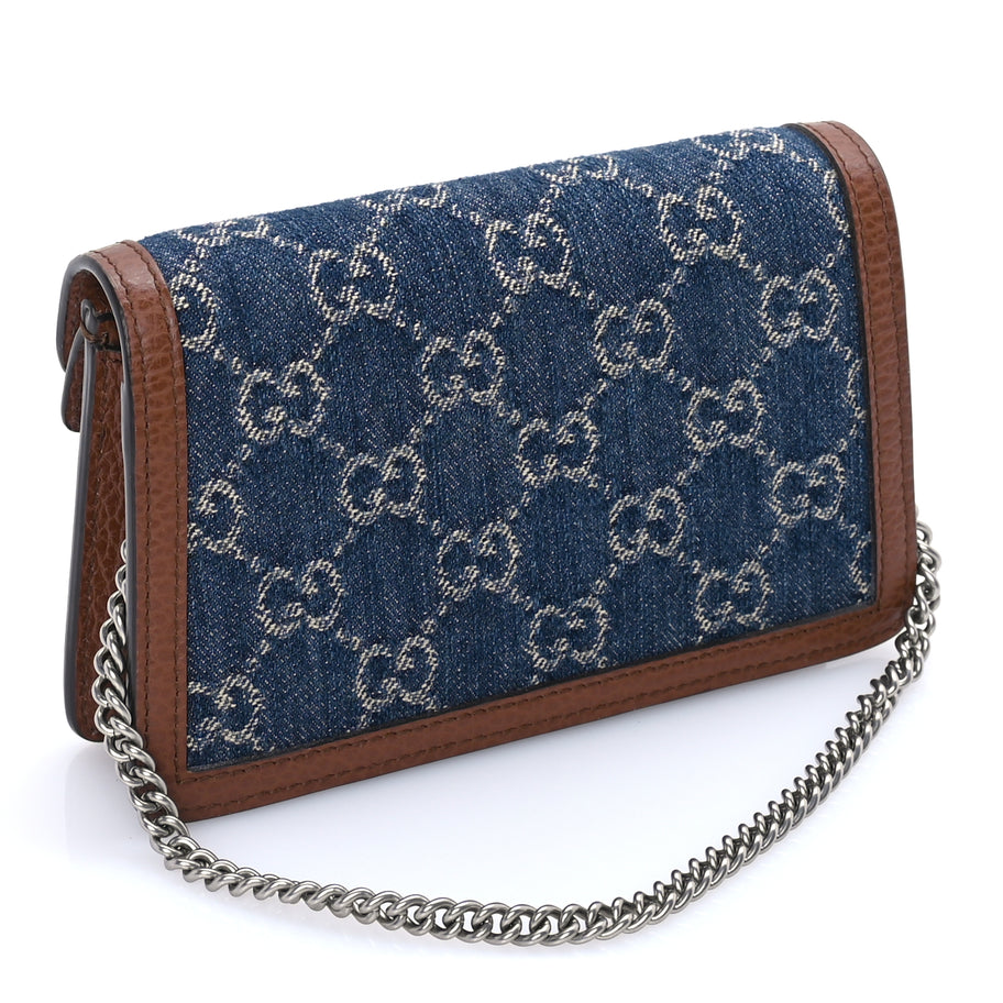 Gucci New Denim GG Monogram Dollar Calfskin Enamel Super Mini Dionysus Shoulder Bag Blue Tea Cuir Epilog Electric Blue Image 2