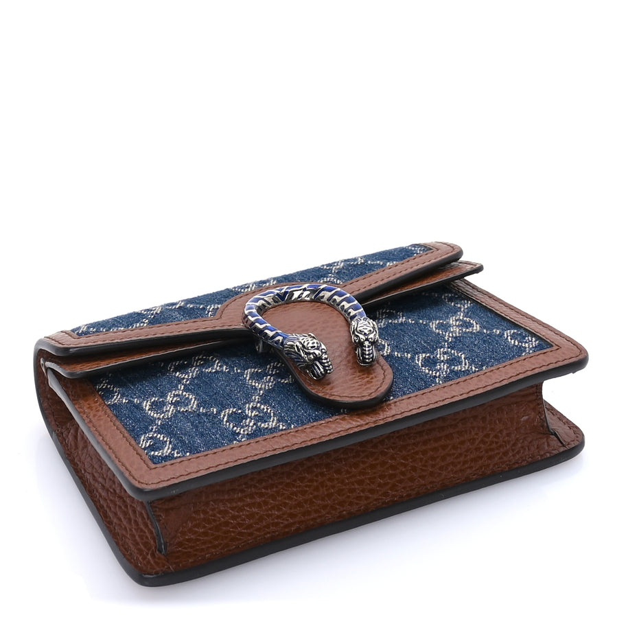 Gucci New Denim GG Monogram Dollar Calfskin Enamel Super Mini Dionysus Shoulder Bag Blue Tea Cuir Epilog Electric Blue Image 3