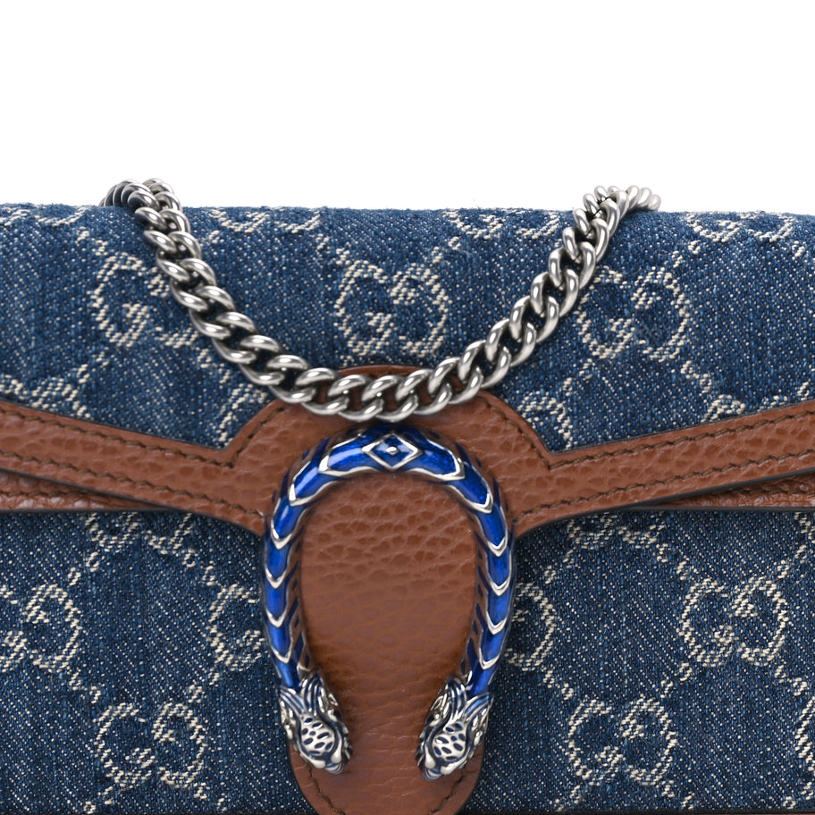 Gucci New Denim GG Monogram Dollar Calfskin Enamel Super Mini Dionysus Shoulder Bag Blue Tea Cuir Epilog Electric Blue Image 6