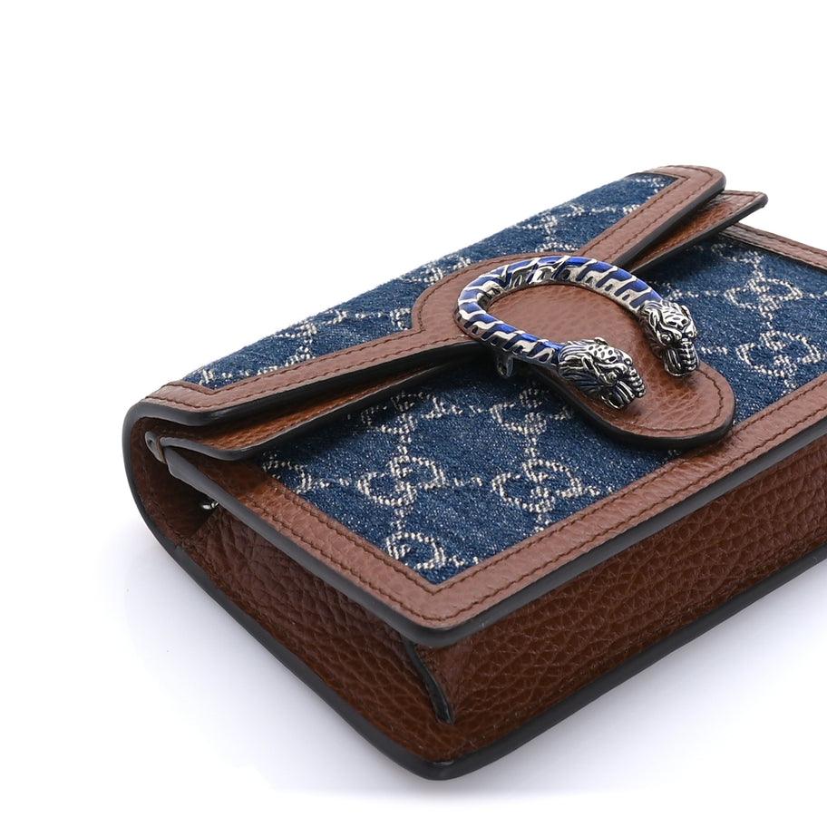 Gucci New Denim GG Monogram Dollar Calfskin Enamel Super Mini Dionysus Shoulder Bag Blue Tea Cuir Epilog Electric Blue Image 7