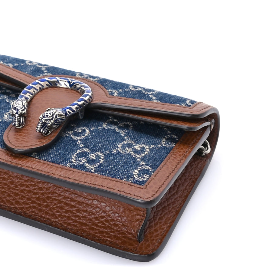 Gucci New Denim GG Monogram Dollar Calfskin Enamel Super Mini Dionysus Shoulder Bag Blue Tea Cuir Epilog Electric Blue Image 8