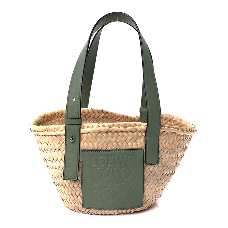  Loewe Raffia Small Basket Tote Bag Natural Green