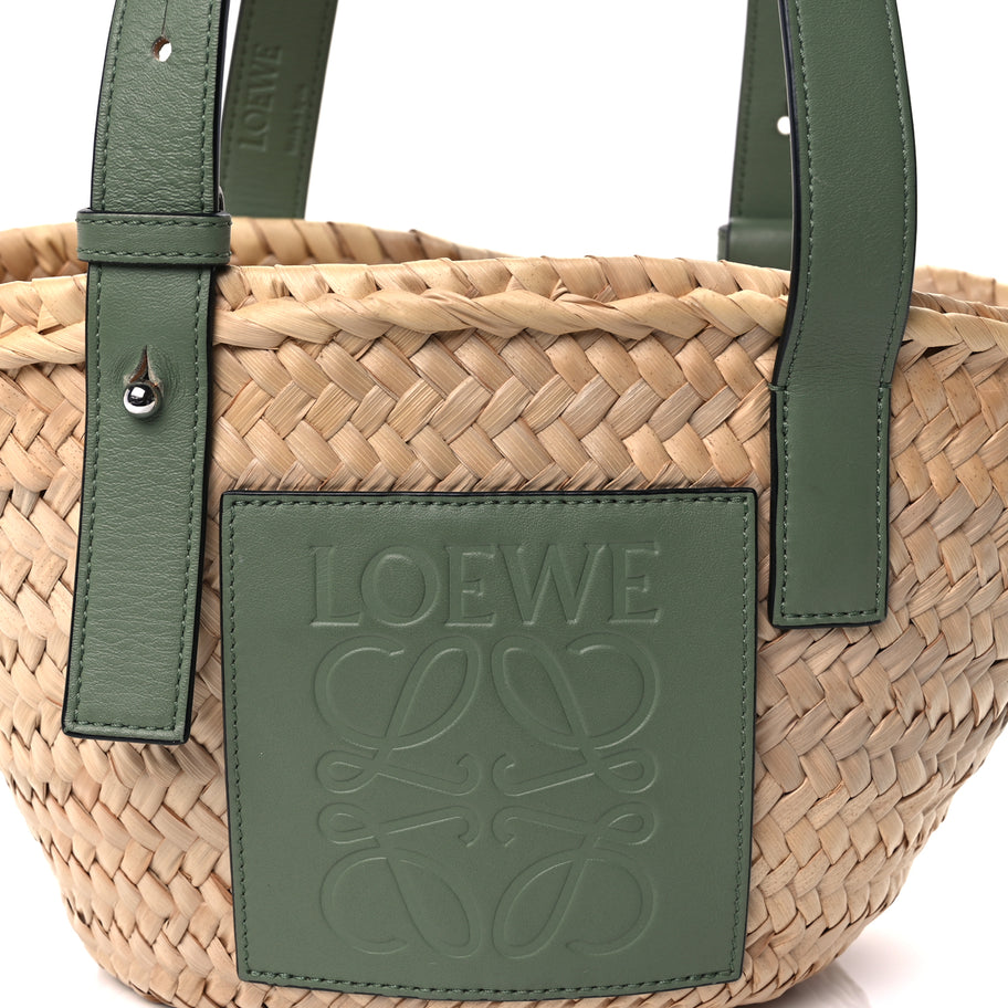 Loewe Raffia Small Basket Tote Bag Natural Green Image 6