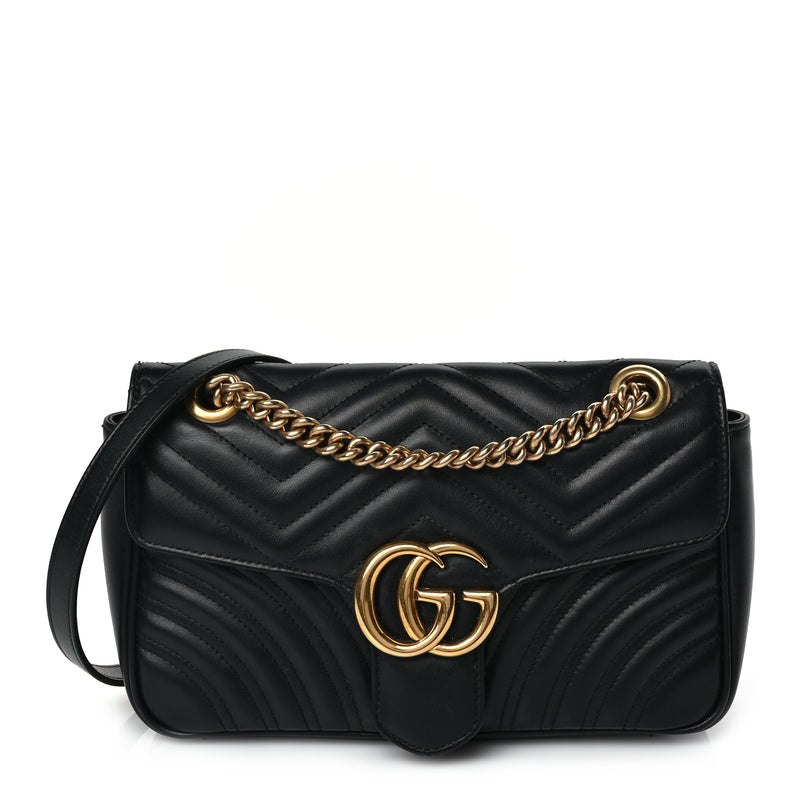  Gucci Calfskin Matelasse Small GG Marmont Shoulder Bag Black