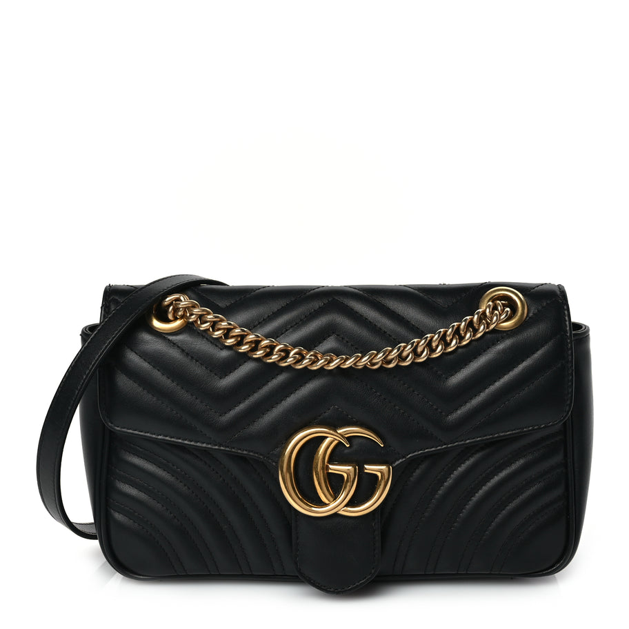 Gucci Calfskin Matelasse Small GG Marmont Shoulder Bag Black Image 1