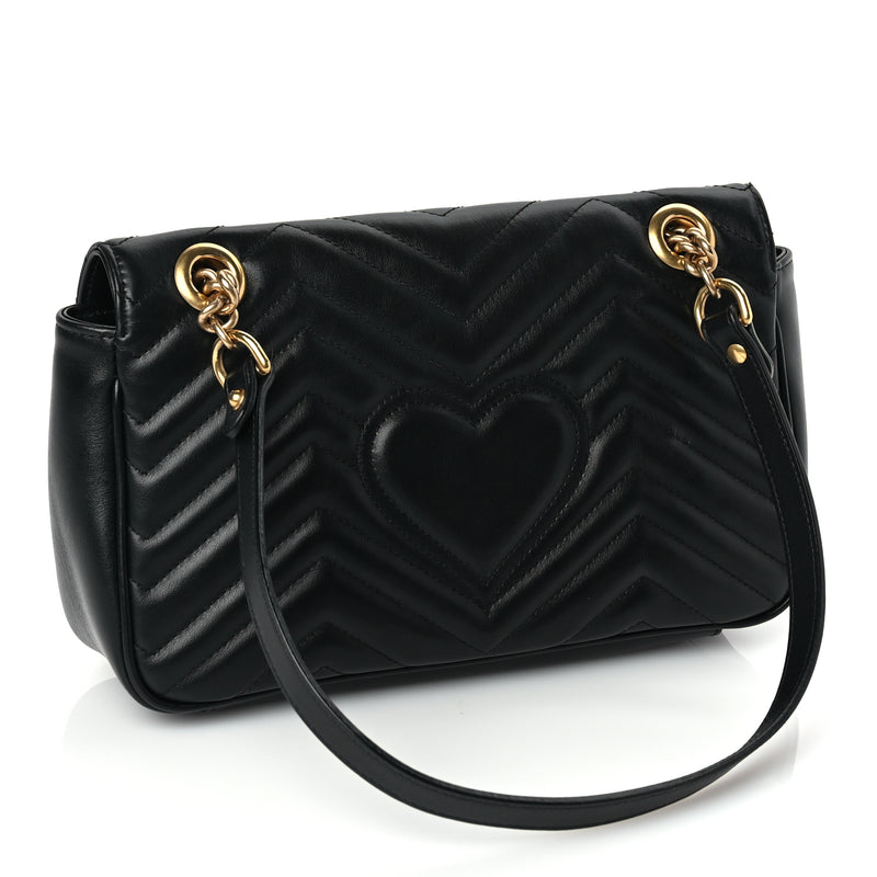  Gucci Calfskin Matelasse Small GG Marmont Shoulder Bag Black