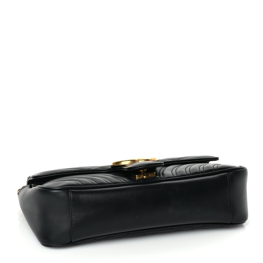 Gucci Calfskin Matelasse Small GG Marmont Shoulder Bag Black Image 3