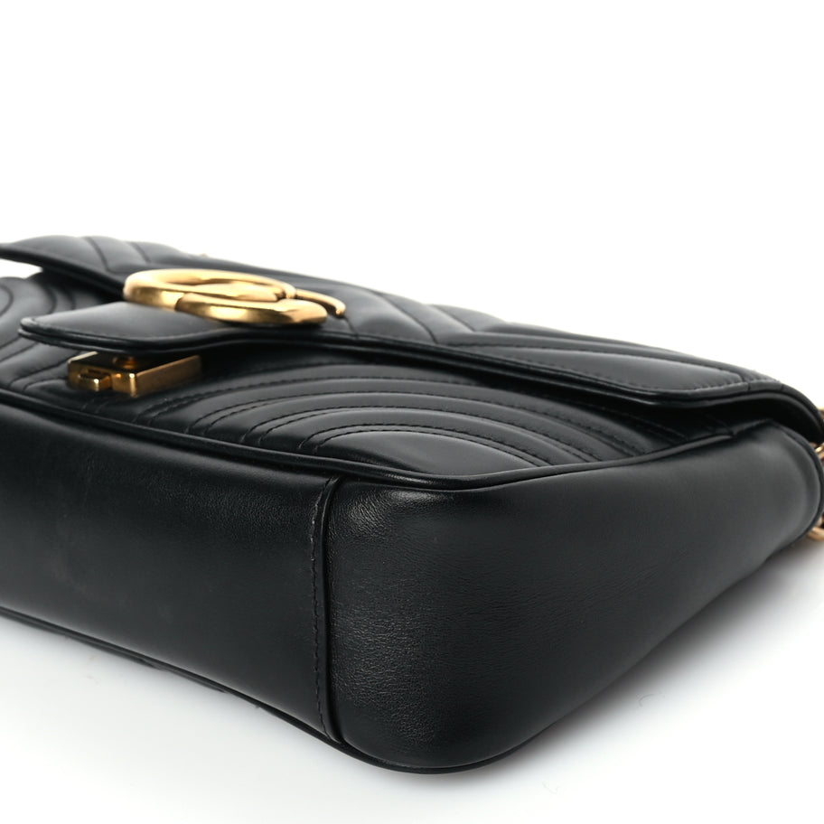 Gucci Calfskin Matelasse Small GG Marmont Shoulder Bag Black Image 8
