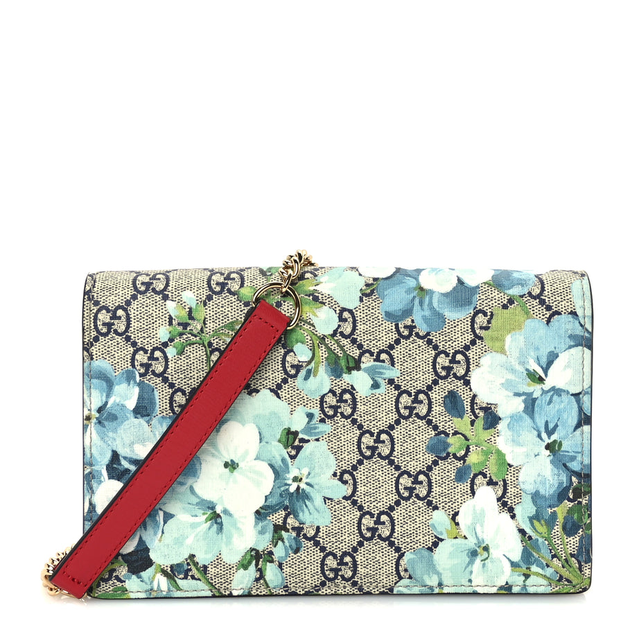 Gucci GG Supreme Monogram Blooms Chain Wallet  Blue Image 1
