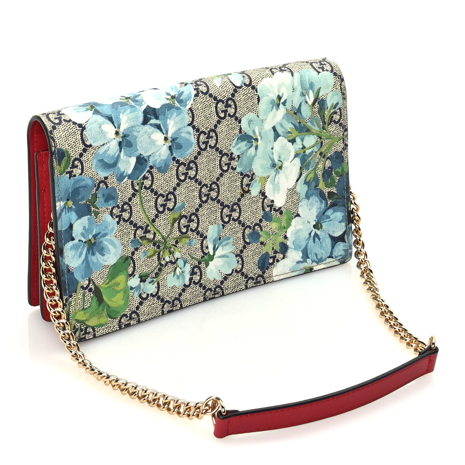 Gucci GG Supreme Monogram Blooms Chain Wallet  Blue Image 2