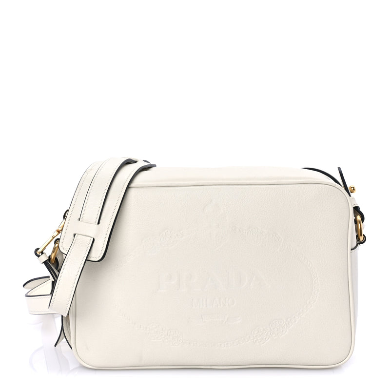  Prada Glace Calfskin Embossed Logo Crossbody White