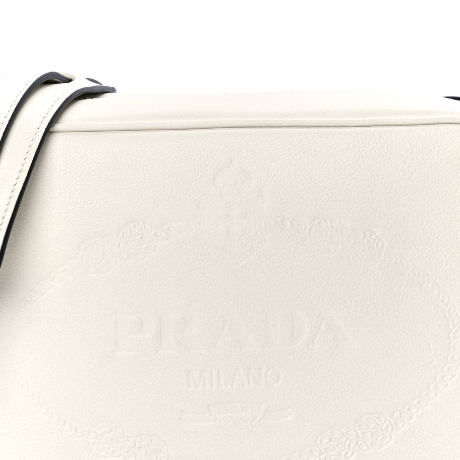 Prada Glace Calfskin Embossed Logo Crossbody White Image 6