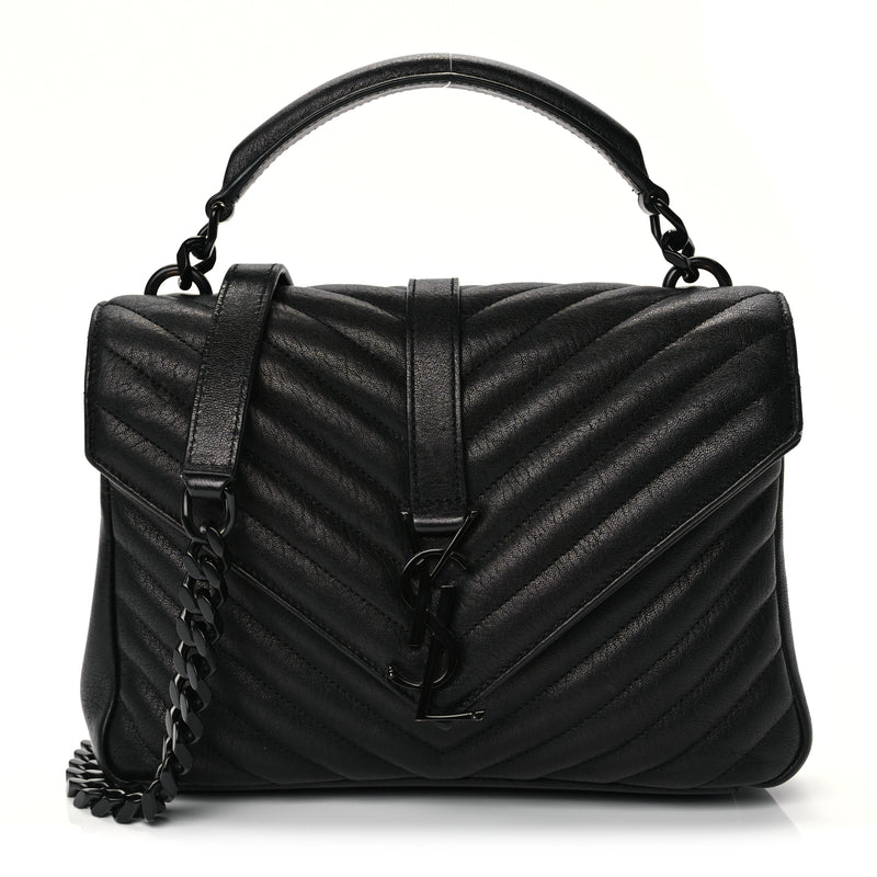  Saint Laurent Sheepskin Matelasse Chevron Monogram Monochrome Medium College Bag Black