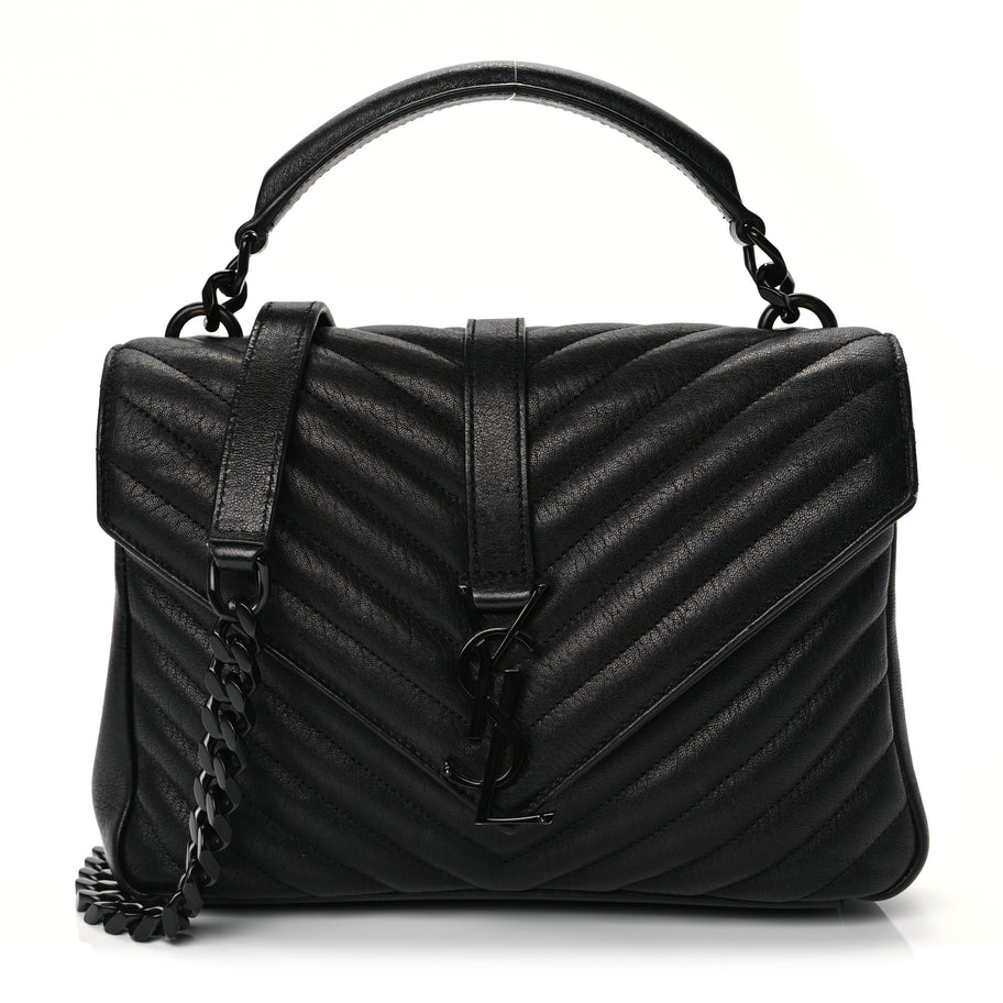 Saint Laurent Sheepskin Matelasse Chevron Monogram Monochrome Medium College Bag Black Image 1