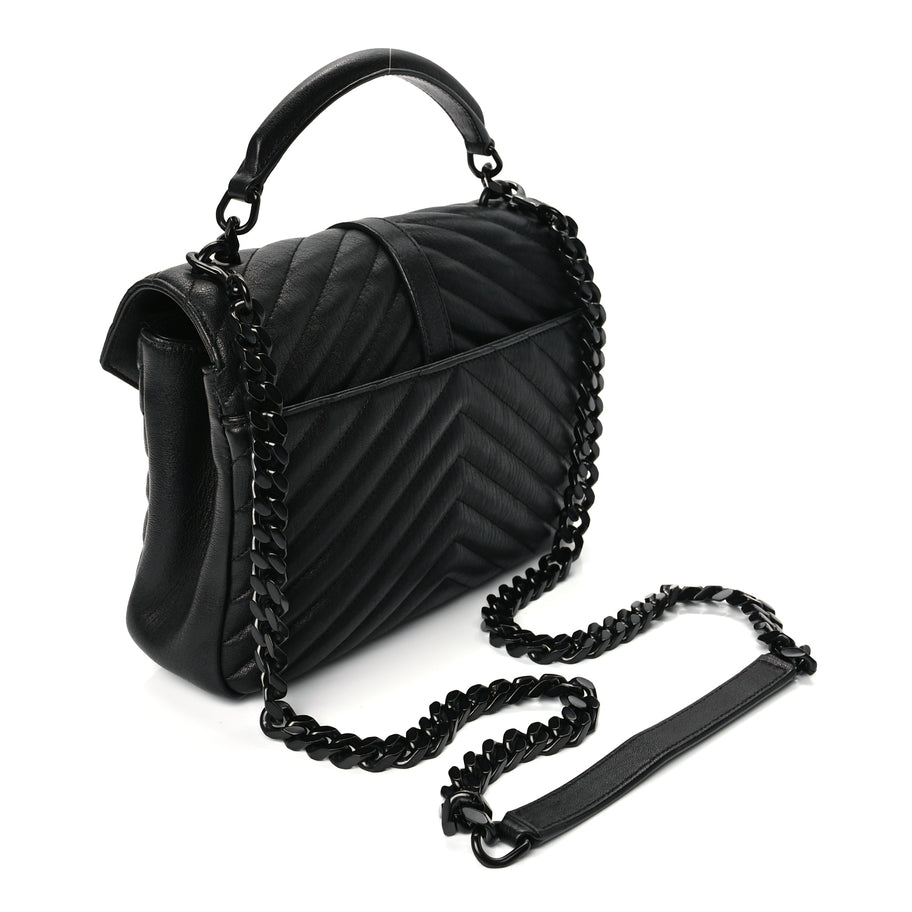 Saint Laurent Sheepskin Matelasse Chevron Monogram Monochrome Medium College Bag Black Image 2